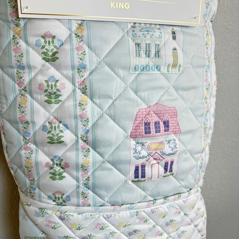 NEW Lenox Spice Village 3-Piece Reversible Quilt Set King Floral House Print - Picture 4 of 14